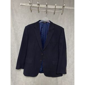 Jos A Bank Blazer Men 46R Blue Wool Winter‎ Flannel Elbow Pads Shooting Luxury